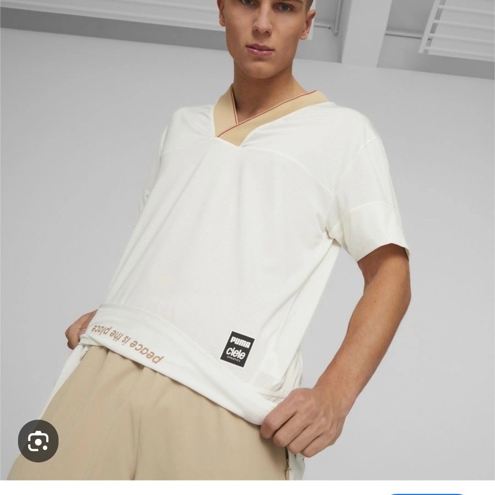 Puma Cream and Red V-Neck Men's Jersey Men’s LG NWOT (see track pants in closet)